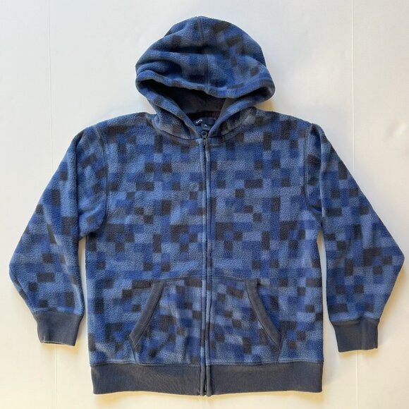 GAP KIDS Boys Full Zip Polar Fleece Hoodie Jacket Size L Blue Pixel Print EUC - Picture 3 of 9